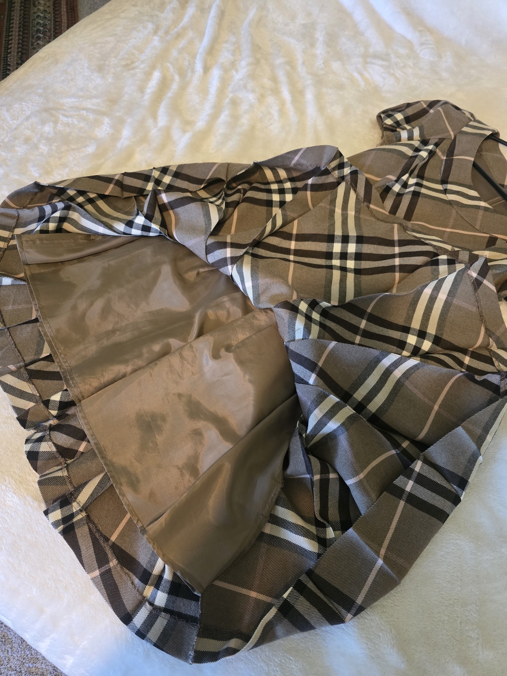 Authentic Burberry Brown Plaid Fit-and-Flare Wool Dress Classic Blue Label Dress - Picture 11 of 13